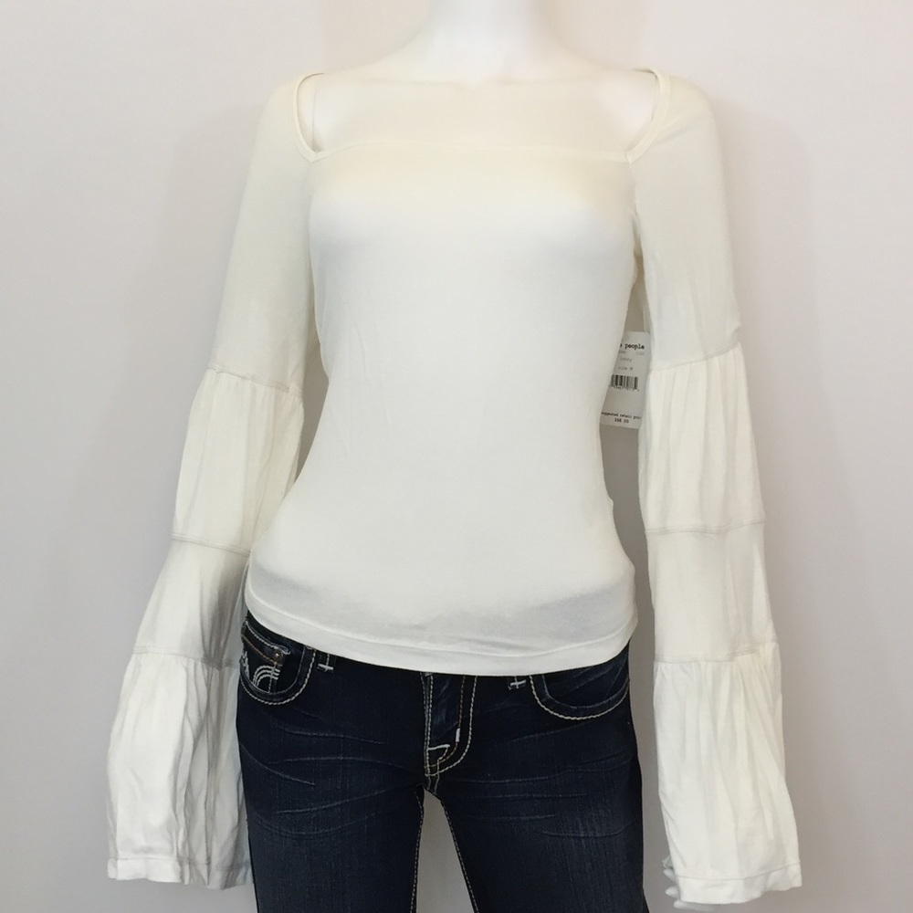 Free People Top White Bell Sleeve Size M